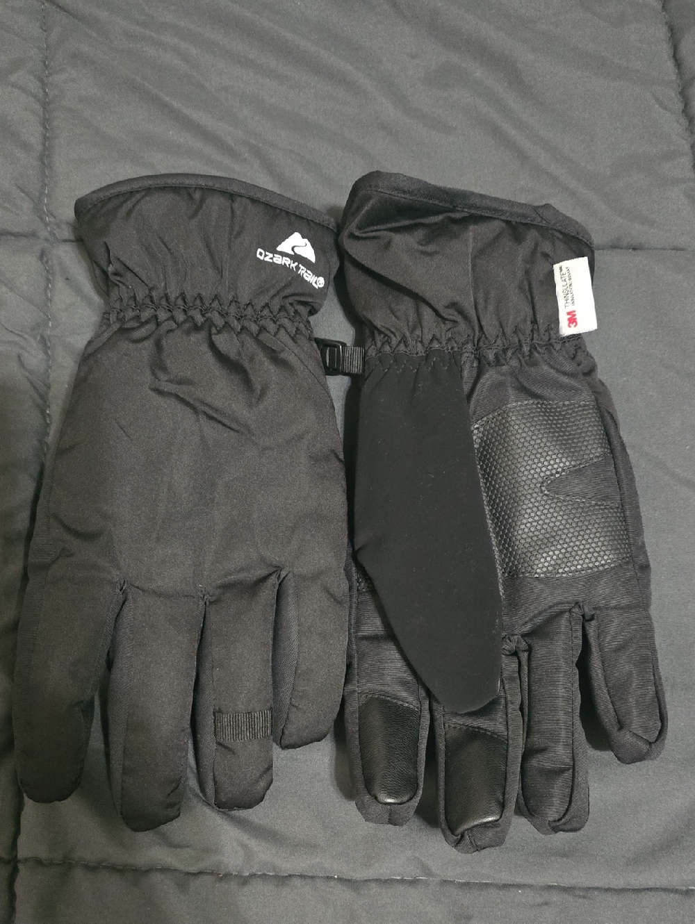 Ozark Trail Black Men's Winter Snow Gloves with Grip Palm, L/XL, NWOT